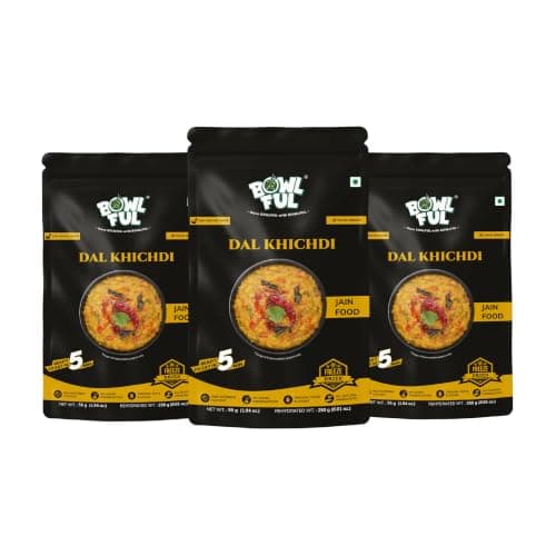 Bowlful Jain Dal Khichdi | No Onion No Garlic | Simple & Digestive Rice Lentil Meal | Instant Ready Food | 55g Net Weight (250g After Rehydration) | Pack of 3 | No Added Preservatives & Colours | Microwaveable