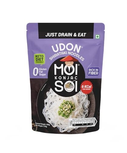 MOI SOI Shirataki Udon Noodles, 250g | Low Carb 6Kcal Only | Keto Friendly | Gluten Free | Vegan Friendly | Good for diabetics | Low Calorie Konjac Miracle Noodles | Fat-Free | Ultra-Low Calorie Konjac Miracle Noodles