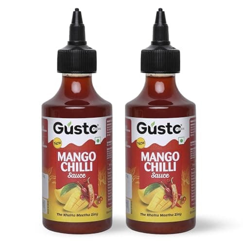 Gusto Foods Mango Chilli Sauce 480gm (Pack of 2) | Sweet and Sour Mango Sauce | Aam Chutney | Khatta Meetha Pickled | Blend of Ripe Mangoes & Red Chillies | Salad Dressing, Dipping Sauce & Seasoning