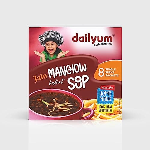 Dailyum Jain Instant Manchow Soup| 8 Single Serve Sachets | Just Boil-Stir-Sip | 12g Each Sip-A-Soup| Natural | No MSG | Pack of 2 Box | Travel friendly — image 4