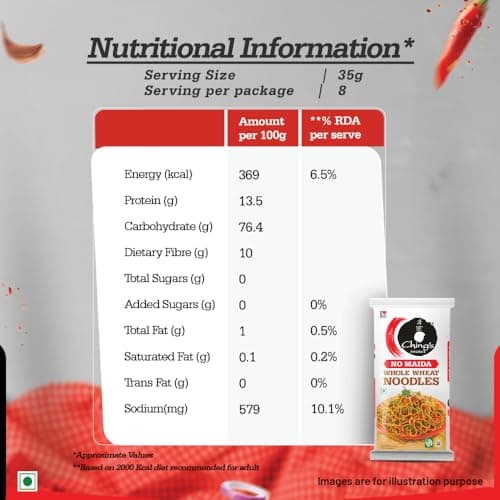 Ching’s Secret Whole Wheat Noodles 280g, No Maida, Air Dried/Not Fried, No Palm Oil, No MSG, High Fiber Atta Noodles (Serves 4) — image 2
