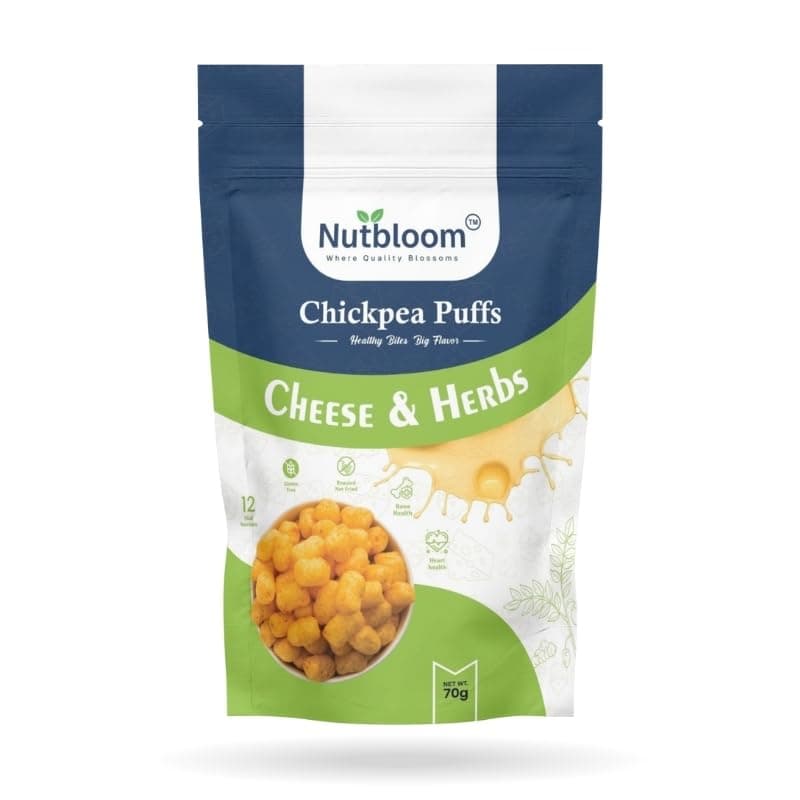 Nutbloom Chickpea Puffs – Delicious Cheese & Herbs Flavor | High-Protein, Gluten-Free, Guilt-Free Crunchy Snack (70 gm, Cheese & Herbs)