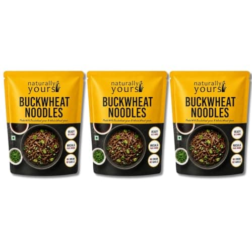Naturally Yours Buckwheat Soba Hakka Noodles | Kuttu Atta & Whole Wheat | No Maida, No Onion No Garlic, Jain Friendly, Vegan, Preservative Free | Tastemaker Inside | Healthy Noodles | 180g Pack of 3