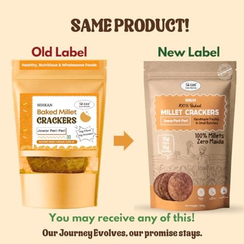 NIHKAN Jowar Millet Crackers - Gluten free | No Maida | High protein | High Fibre - Handmade & baked chai time guilt free snacks - Healthy Millet Snack - No Preservatives & No Baking soda - 100g each (Jowar Peri-Peri Flavour) — image 3