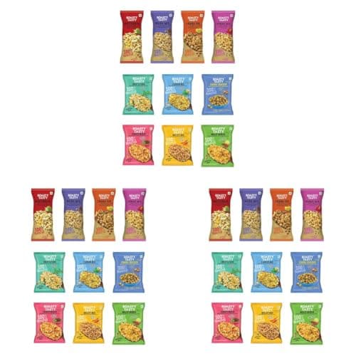 Roasty Tasty Assorted Healthy Snacks & Sweets Pack of 13 | Roasted Namkeen Snack & Millet Chikki Bar Mix | Sugar Free Chikki | Palm Oil Free Lite Namkeen | Diet Namkeen Combo for Adults | — image 7