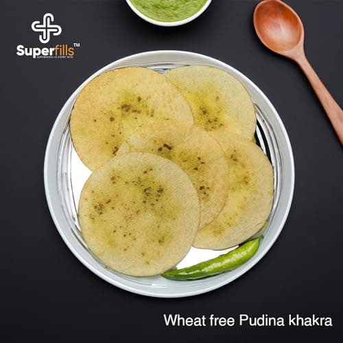 Superfills Wheat-Free (Gluten Free) Pudina Khakra - 200gm | Diet Snack for Weight Loss | High in Protein & Fiber | | Roasted | Gujarati Handmade | No Garlic & No Onion | (Pack of 1) — image 7