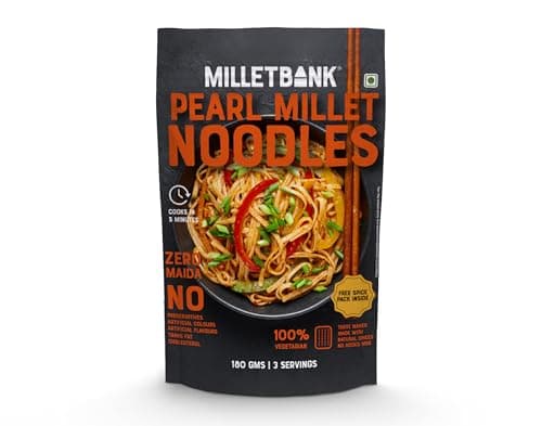 Millet Bank No Maida Foxtail Millet Hakka Noodles combo Free Masala Pack Inside, No Maida, Not Fried, No MSG, No Added Preservatives, Noodles for All Age Groups Naturally Yours ,Cup Noodles Pack of 2 180g Each — image 2