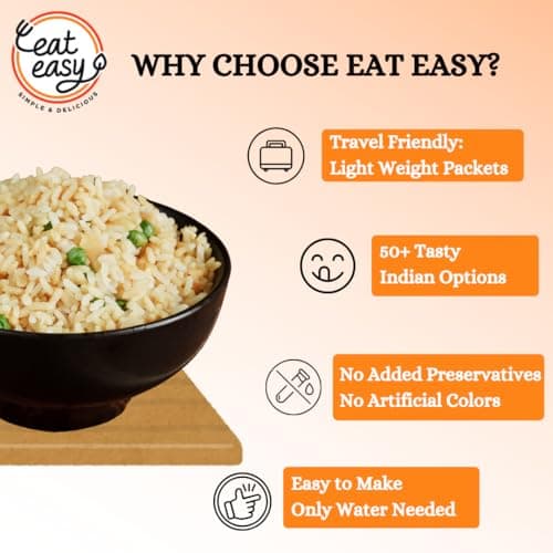 Eat Easy Ready to Eat Jain Fried Rice– 95g, No Garlic No Onion Travel Food | Just Add Hot Water & Cook, After Preparation 275g, Freeze Dehydrated Instant Fried Rice for Travel Camping | No Preservatives — image 4