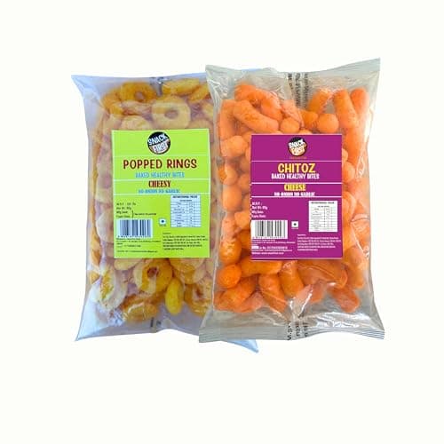 Snack First Baked Popped Ring Cheese & Chitoz, Pack of 2, No Onion No Garlic, Jain, Puffed Snack, Corn Puffs, Healthy Snack, Namkeen, Each 80g