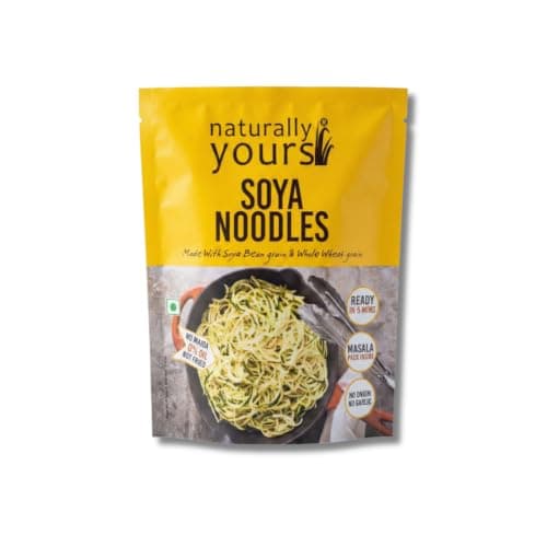 Naturally Yours Soya Hakka Noodles | Soybean & Wheat Protein | No Maida, No Onion No Garlic, Jain Friendly, Vegan, Preservative Free, No MSG | High Protein & Fiber | Tastemaker Inside | 180g Pack