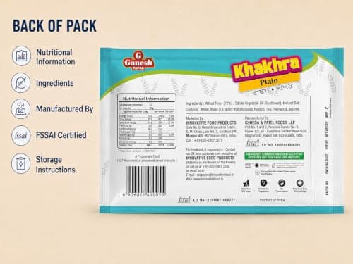 Ganesh Fancy Bites Plain Khakhra 25g Pack of 10 | Sada Khakra Snack Pack | No Preservatives Ready to Eat Whole Wheat — image 8