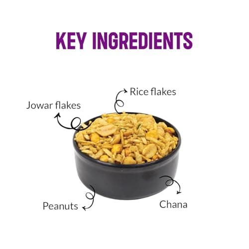 Roasty Tasty Diet Chivda | Gluten-Free Roasted Chiwda with Rice & Jowar Flakes | No Onion No Garlic Millet Namkeen | Light & Crunchy Tea-Time Roasted Non Fried Snack | Low Calorie Palm Oil Free Namkeen | 100g x 4 Packs | Indian Mixture — image 7