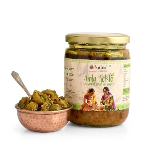 Katori Amla Pickle 450g | Traditional Homemade Amla Achar | Sun Cured Indian Gooseberry Pickle in Mustard Oil | No Preservatives | No Onion and Garlic