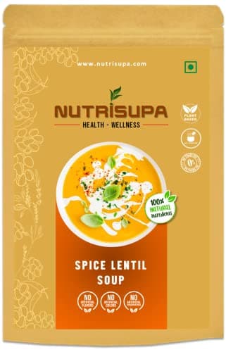 Nutrisupa spice lentil soup | Healthy and Natural| Vegan and plant based| no dairy no soy | Protein rich| trans fat free and zero cholesterol ready t cook | for digestive and gut health| 10cups per pack