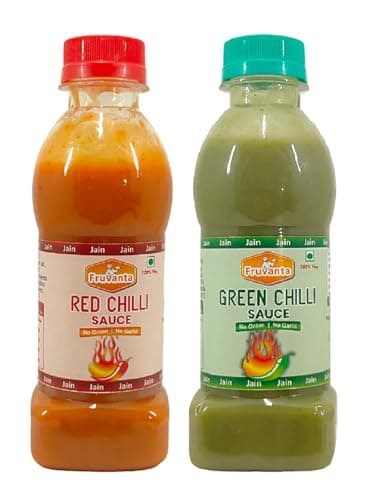 Fruvanta Jain Combo Without Onion/garlic/Potato, green Chilli Sauce (200gm), Red Chilli Sauce (200gm) and vinegar (200gm) (Pack of 3)