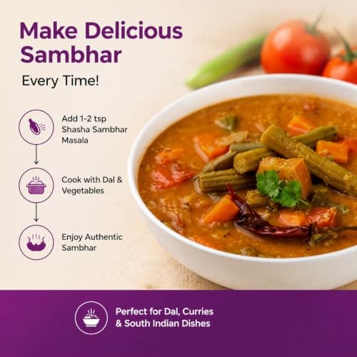 Shasha Sambhar Masala 100g - Spice Mix for Authentic South Indian Sambhar - No Onion or Garlic - From the House of Pansari — image 5