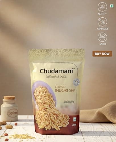 Chudamani Classic Indori Sev, Kettlecooked Snacks, Crispy and Spicy Namkeen, Famous Indori Cooked Snacks Namkeen - 250gm — image 8