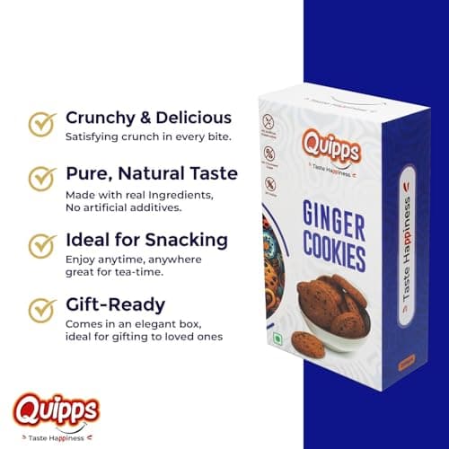 Quipps Premium Ginger Cookies | Pack of 2 (200g Each) | Healthy Biscuits with Real Ginger, Jaggery & White Butter | No Maida, No White Sugar, No Preservativess | All Natural Ingredients & Crunchy Biscuits | Freshly Baked Snacks for Tea, Breakfast & Gifting — image 3