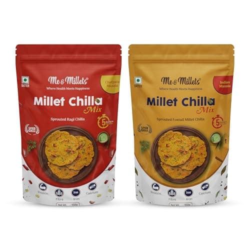 ME & MILLETS Sprouted Ragi Chilla & Foxtail Millet Chilla Mix Combo (150gX2) - Chatpata & Indian Masala, No Preservatives, Natural Healthy Protein & Fiber-Rich Breakfast For Family (Jain Friendly)
