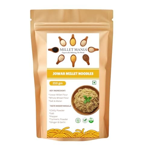 Millet Mania Sorghum Millet Jowar Noodles – Healthy Noodles for Kids & Adults | No Maida, High Fiber, Diabetic-Friendly, Easy to Cook | Guilt-Free Maida Alternative | 210g (Pack of 1)