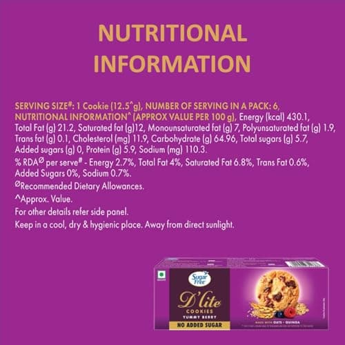 Sugar Free D’Lite Yummy Berry Cookies | Zero Added Sugar | Made with Oats & Quinoa 150g — image 6