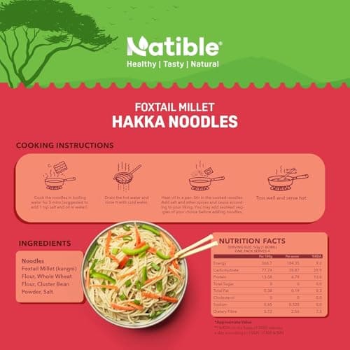 Natible Foxtail Millet Noodles I No Maida I No MSG I Not Fried I Easy & Ready To Cook Healthy Noodles (Pack of 1, 180gms, Foxtail Millet noodles) — image 2