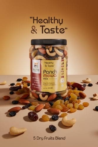 NUTRI HARVEST Premium Dry Fruits Mix pack (Panch Mewa Mix) , Natural Blend of Almonds, Cashews, Black and green Raisins and diced Dates| Fit for Fasting 2*250 (500gram)| (Re-sealable pack for freshness) — image 4
