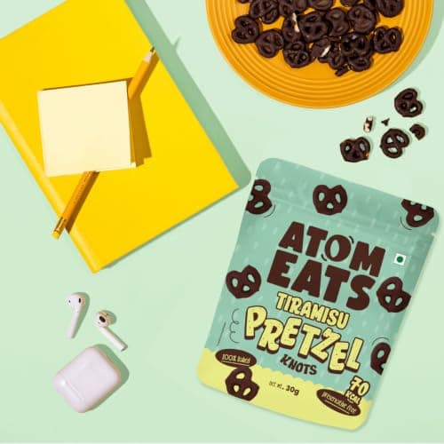 Atom Eats | Tiramisu Pretzels 30g - (Pack of 3) | Coffee & Cocoa Coated Dipped Pretzel Knots | Rich Choco - Perfect Gourmet Snack for Sharing, Parties - Imported Chocolates, Versatile Delight | 100% Baked | Preservative Free — image 5