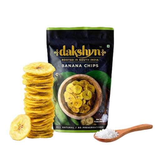 Dakshyn Nendran Yellow Banana Classic Satled Wafer Chips (200g x Pack of 4) | Jain Snacks No Onion No Garlic | Oil Free Snacks | Healthy, Gluten Free, Vegan, Plant Based | Kerela Banana Salted Chips
