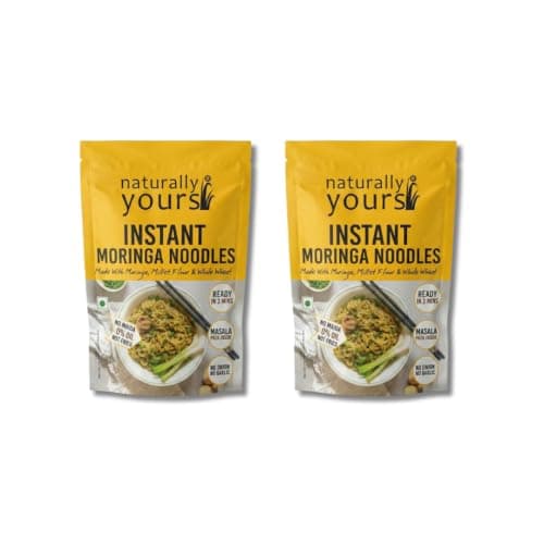 Naturally Yours Moringa Instant Ramen Noodles | Shigru Leaf, Millet & Whole Wheat | No Maida, Not Fried | No Onion No Garlic, Jain Friendly | Ready in 2 Minutes | Masala Inside | 175g Pack of 2