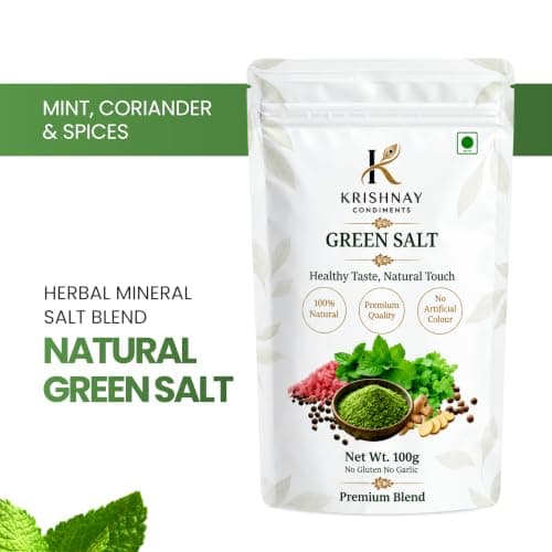 KRISHNAY Condiments Natural Green Salt Seasoning 100g | Herbal Mineral Salt Blend with Mint, Coriander & Spices | Natural Masala Salt for Chaat, Salad, Fruits & Buttermilk — image 2
