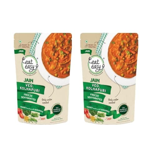 Eat Easy Ready To Eat Jain Veg Kolhapuri, 75gm of 1 Pack, Instant Food, Indian Meal, Travel Food, No Preservatives, No Added Artificial Colours & Flavours, Just Add Water and Cook (Pack of 2)