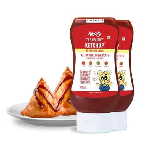 Troovy Healthy Tomato Ketchup | No Onion and No Garlic | No Processed Sugar (uses Jaggery) | 100% Chemical Free | No Preservatives | No MSG | No Sodium Benzoate | All Natural Ingredients | Contains Minerals like Iron | Tastes like Regular Tomato Ketchup | Pack of 2