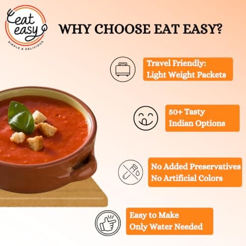 Eat Easy Ready To Eat Tomato Soup 40 gram I Just Add Water and Cook I Healthy Instant Tomato Soup Packet for Travel, Camping or Trekking Meal, Hostel Students I Freeze Dehydrated Organic Soup I No Preservatives — image 4