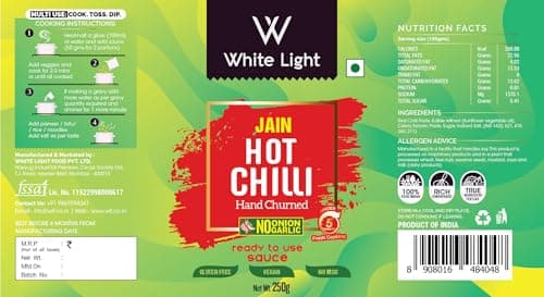 White Light Food Jain Hot Chilli Sauce and Jain Soya Chilli Sauce l Vegan and Natural Ingredients l Ready to Eat Healthy Food (Combo Pack of 2, 250gm Each) — image 2