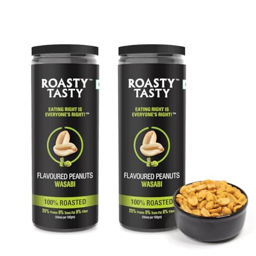 Roasty Tasty Wasabi Flavour Roasted Peanuts|Healthy Snacks|Rich In Protein & Fibre|Roasted, Not Fried Snacks|Healthy Food|Namkeen Peanuts|Crunchy Masala Peanuts|Pack Of 2 (150G Each)