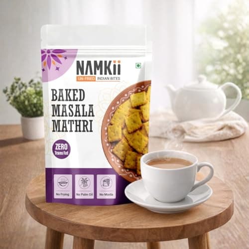 NAMKII Baked Methi Masala Mathri | Baked Not Fried, No Maida, No Palm Oil | Zero Trans Fat, Low Saturated Fat | Healthy Snacks, Mathri, Namkeen | Perfect for tea-time snacking, mid-night cravings, or tiffins | 175 g (Pack of 2) — image 4