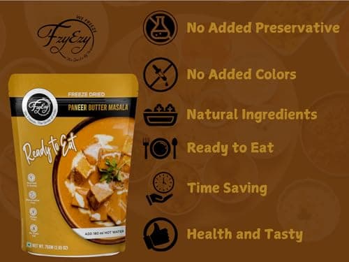 FzyEzy Freeze-Dried Jain Paneer Butter Masala – 75g | Instant Jain Indian Cuisine | Authentic No Onion, No Garlic Paneer Butter Masala Gravy | Jain Vegetarian Gourmet Delight | Ready-to-Eat | Gluten-Free | Preservative-Free Meal — image 6