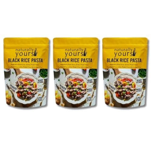 Naturally Yours Black Rice Pasta – Macaroni Made with Black Rice, Millet & Whole Wheat | High Protein, No Maida, Not Fried, No Onion No Garlic, 100% Jain Friendly | Ready in 5 Mins | 175g (PACK OF 3)