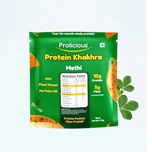 Prolicious Khakhra Methi High Protein Khakhra | Upgrade Your Snacking | 10g Protein + 5g Fibre | Same Crunch, Snack Smarter | Plant Based, Jain | No Palm Oil | 170g