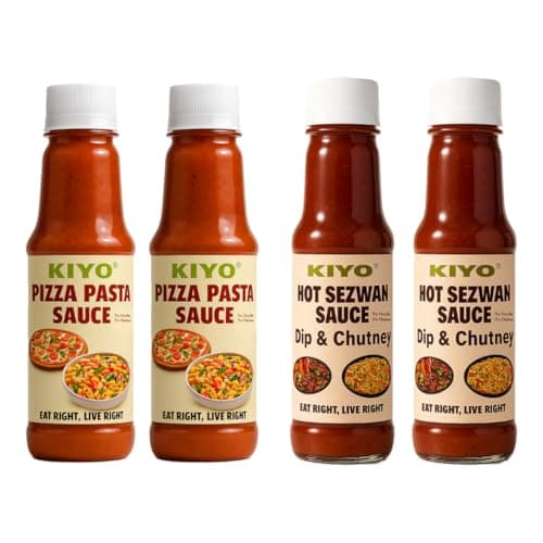 KIYO Combo Pack Of Pizza Pasta Sauce (Pack of 2) And Hot Shezwan Sauce (Pack of 2) || No Onion No Garlic || Hot And Spicy Sauces || No Artificial Colours & Flavours Added || 210 gm Each (Pack Of 4)