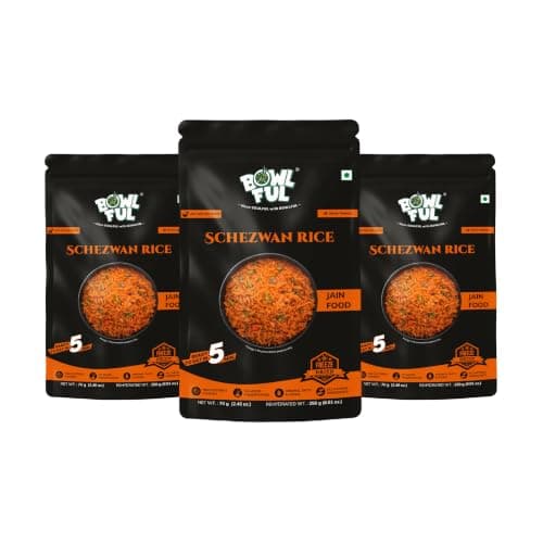 Bowlful Jain Schezwan Rice | Ready-to-Eat Meal | No Onion No Garlic | Spicy Indo-Chinese Rice | Natural Ingredients | 70g Net Weight (250g After Rehydration) | Pack of 3 | No Added Preservatives & Colours | Microwaveable