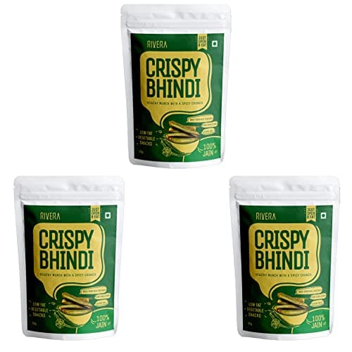Rivera Crispy Bhindi (Jain),Okra Chips, Vegetable Snacks, Vacuum Cooked So No Need To Cook, Ready To Eat, 50G Each (Pack of 2) — image 3