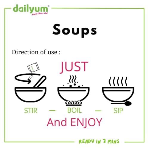Dailyum Instant Soup Combo Of 6 | No Onion Garlic | 2 Manchow Soup | 2 Tomato Soup | 2 Sweetcorn Soup | Natural | No MSG | Jain | 50g Each — image 5