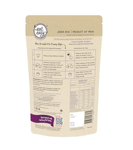Eat Easy Ready To Eat Jeera Rice - 95gm, Instant Food | Indian Meal, Travel Food | No Preservatives, No Added Artificial Colours & Flavours | Just Add Water and Cook — image 2