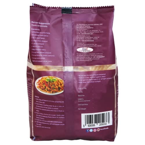 Keya Fusilli Pasta 1kg, 100% Durum Wheat Pasta | Vegetarian | No MSG | Low in Calories | No Trans Fats | Healthy | Cooked in 10 Minutes — image 4