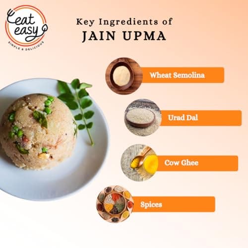 Eat Easy Ready To Eat Jain Upma, 85gm of 1 Pack, Instant Food, Indian Meal, Travel Food, No Preservatives, No Added Artificial Colours & Flavours, Just Add Water and Cook (Pack of 4) — image 5