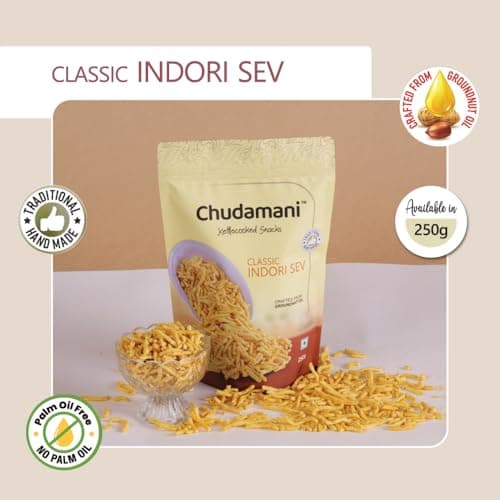 Chudamani Classic Indori Sev, Kettlecooked Snacks, Crispy and Spicy Namkeen, Famous Indori Cooked Snacks Namkeen - 250gm — image 5
