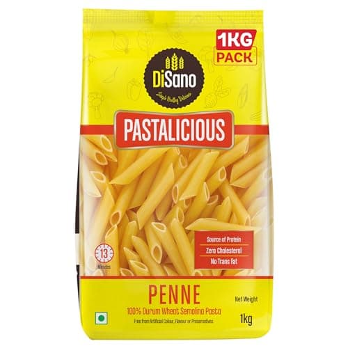 DiSano Penne Pasta 1kg, Healthy Pasta, Made with 100% Durum Wheat Semolina, 100% Suji, No Maida, Source of Protein & Fibre, Non-Sticky