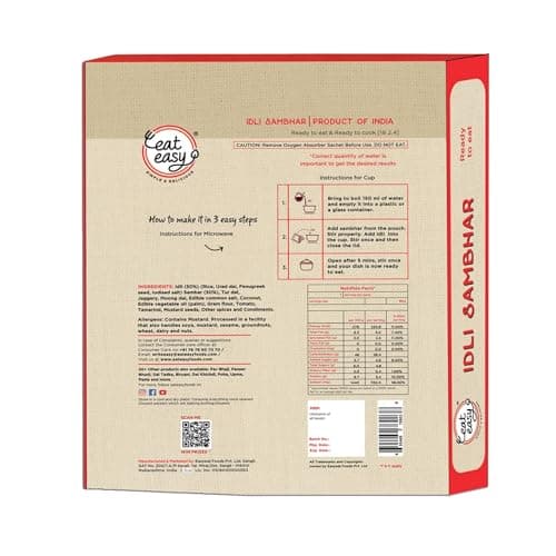 Eat Easy Instant Idli Sambar- 80gm (Pack of 2) | Freeze Dried South Indian Meal | Made with Rice Idli, Urad Dal & Authentic Sambar | Just Add Hot Water — image 2